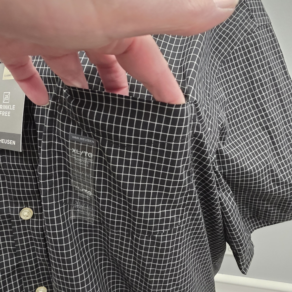 Van Heusen Men's Dark Checkered Button Down Shirt - Picture 4 of 10